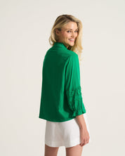 Linen Inset Blouse In Apple Green