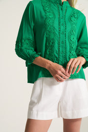 Linen Inset Blouse In Apple Green