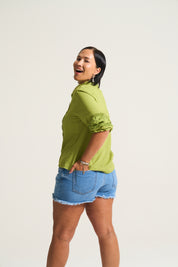 Linen Inset Blouse in Chatruese