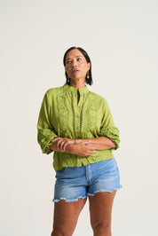Linen Inset Blouse in Chatruese