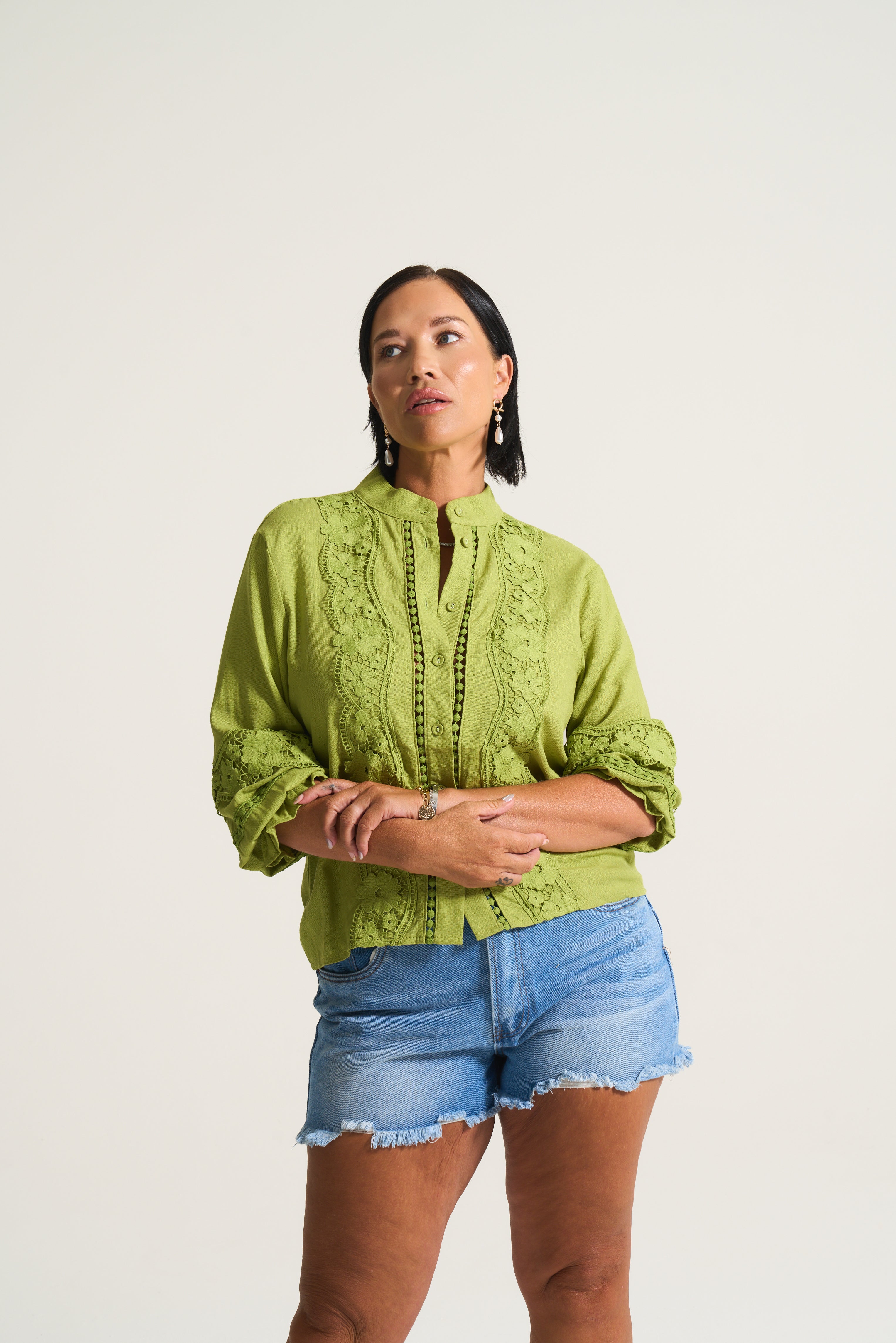 Linen Inset Blouse in Chatruese
