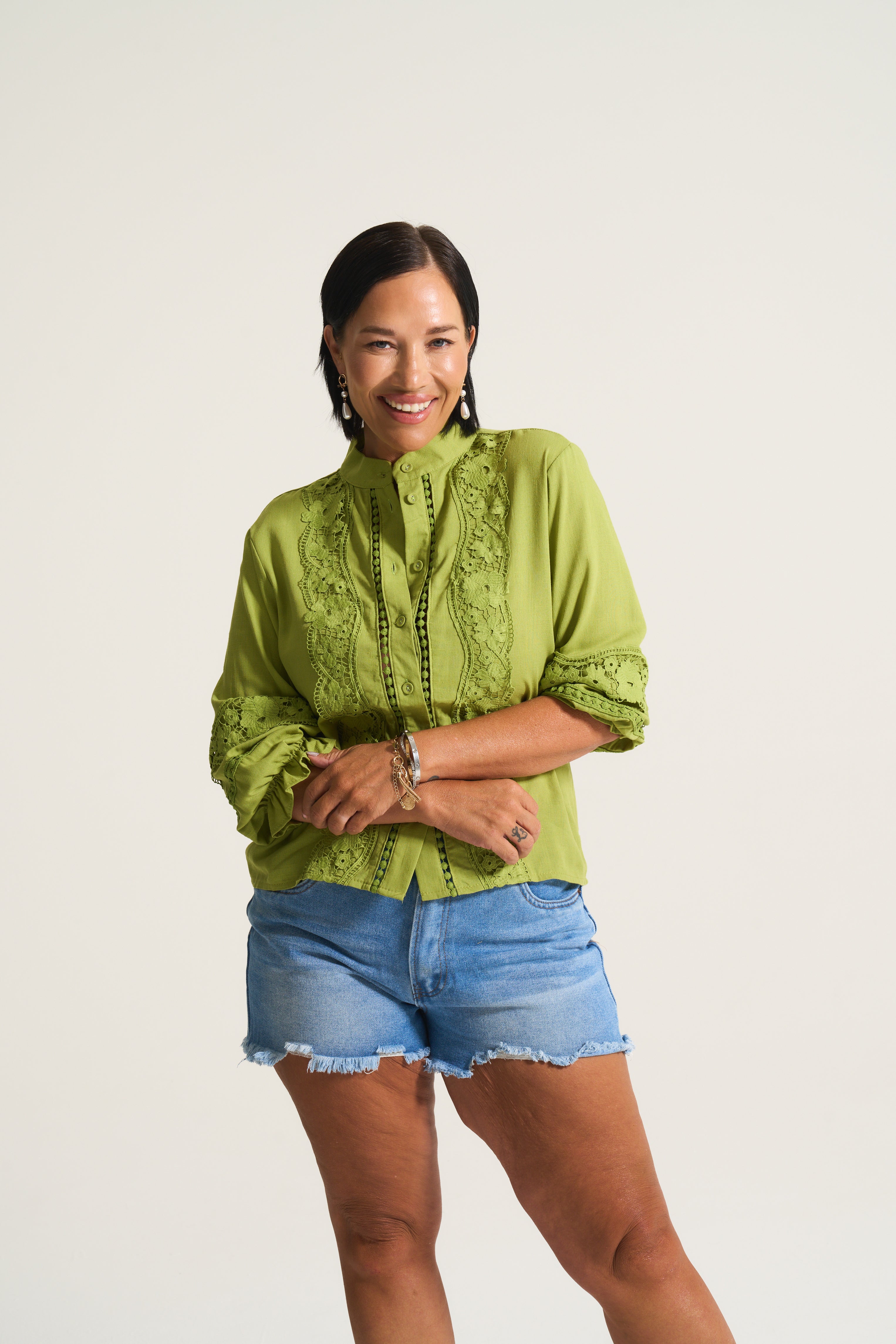 Linen Inset Blouse in Chatruese