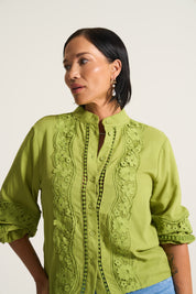 Linen Inset Blouse in Chatruese
