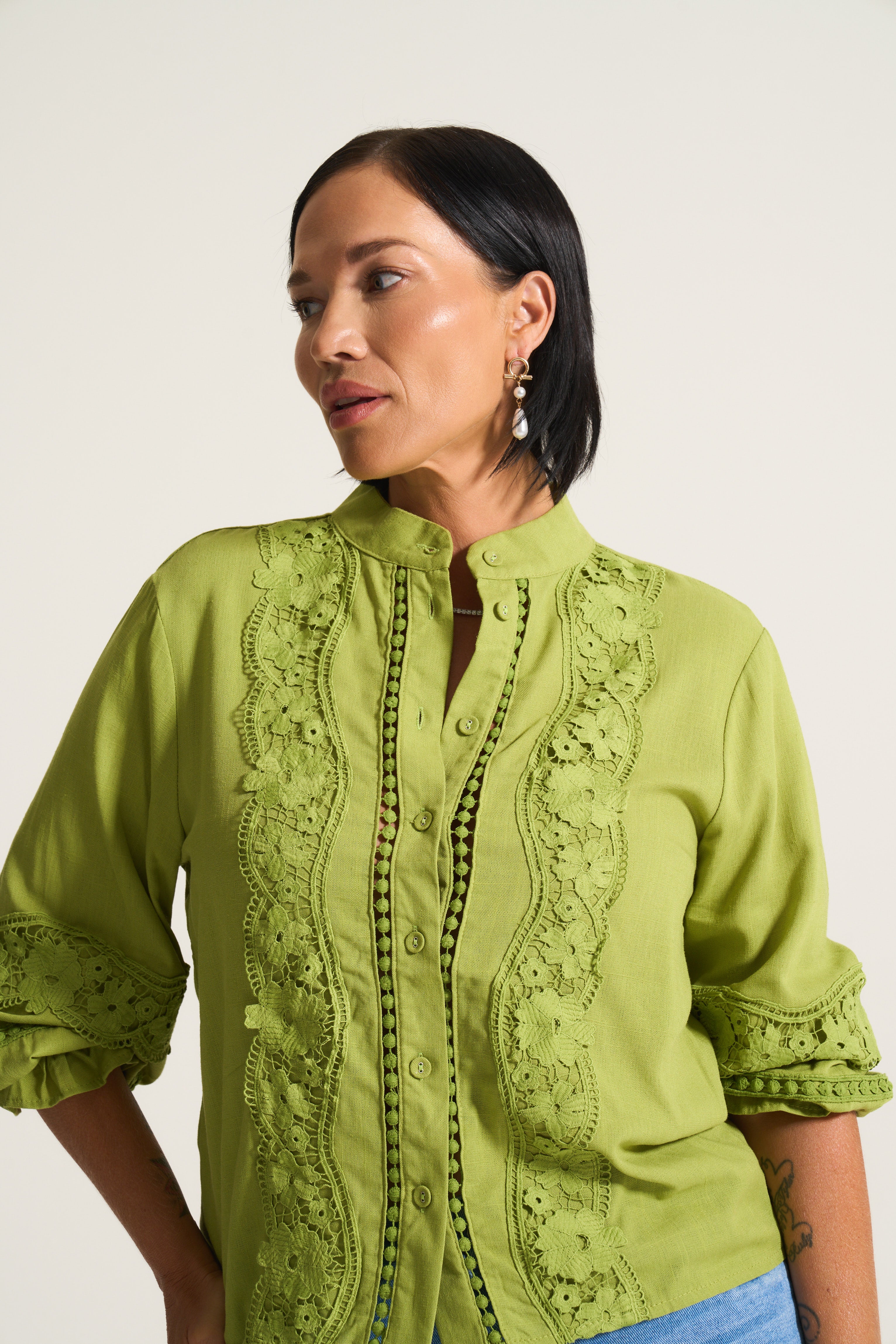 Linen Inset Blouse in Chatruese