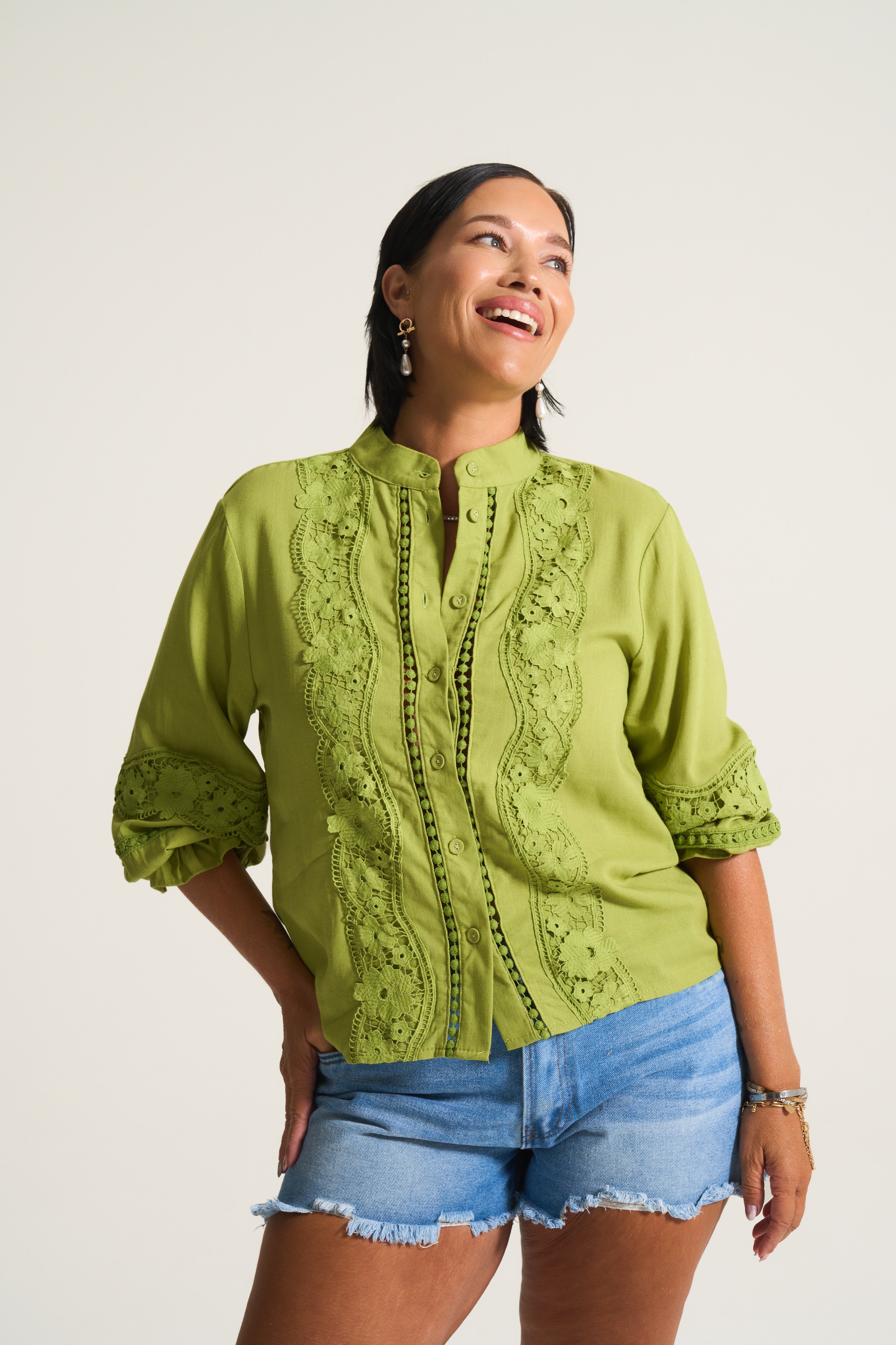 Linen Inset Blouse in Chatruese