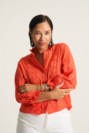 Melon Linen Lace Blouse