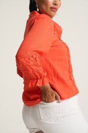Melon Linen Lace Blouse