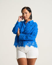 Vine Cotton Blouse In Cobalt