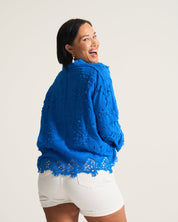 Vine Cotton Blouse In Cobalt