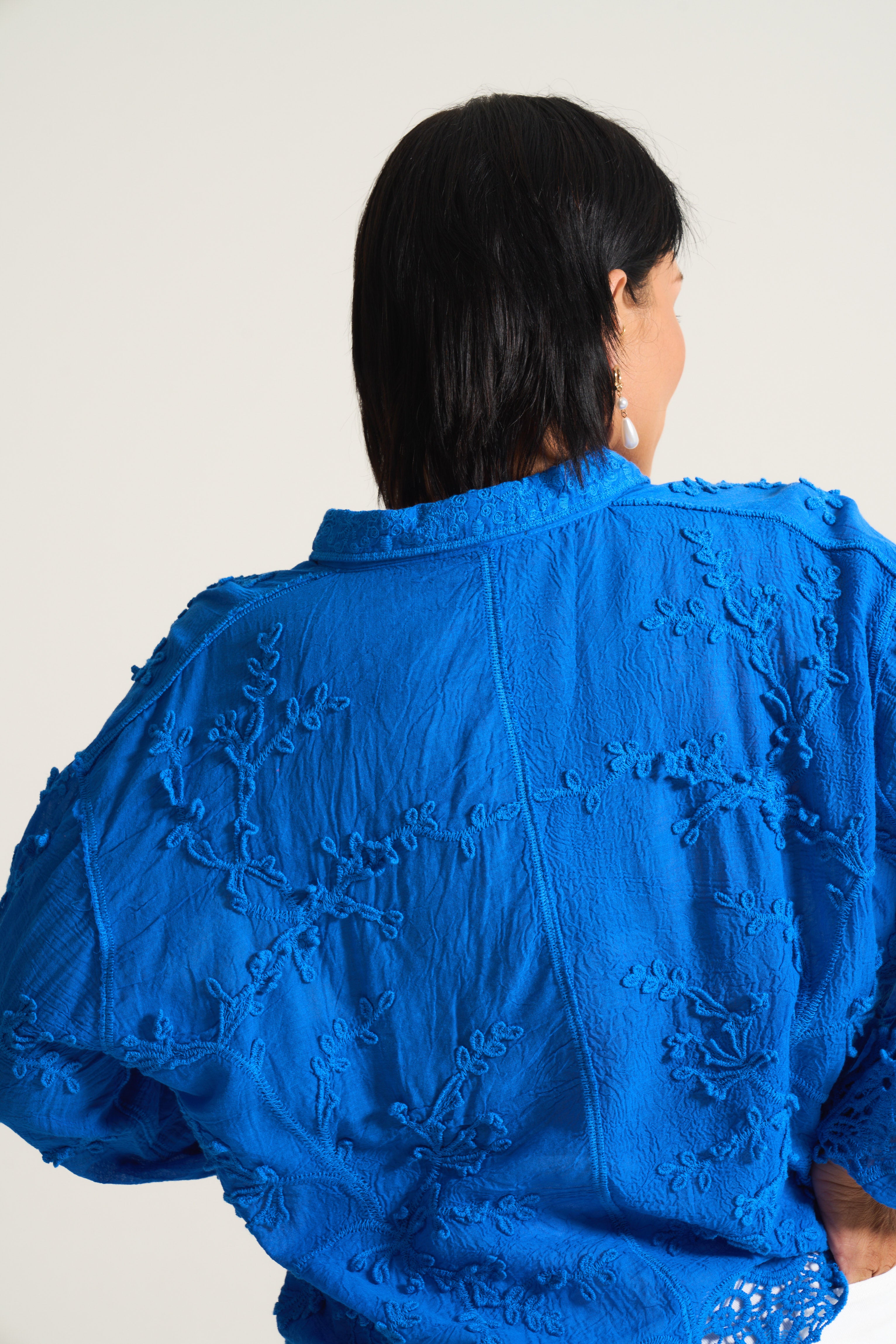 Vine Cotton Blouse In Cobalt