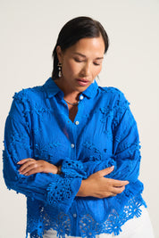 Vine Cotton Blouse In Cobalt