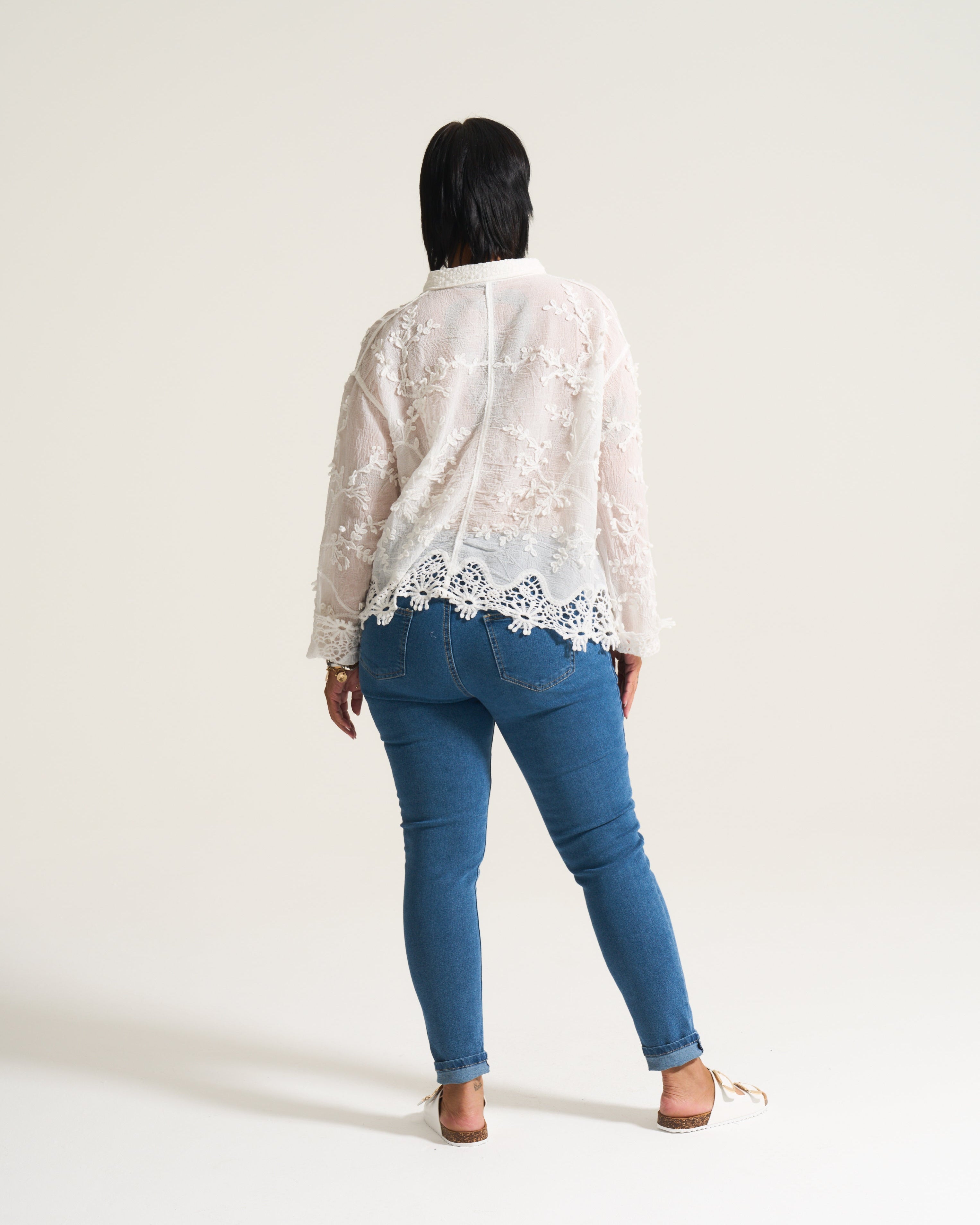 Vine Cotton Blouse In White