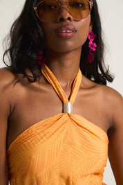 Kendal Sheering Dress in Orange Tropical
