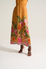 Kendal Sheering Dress in Orange Tropical