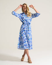 Undercurrent Midi Dress - cobalt blue and white coastal print