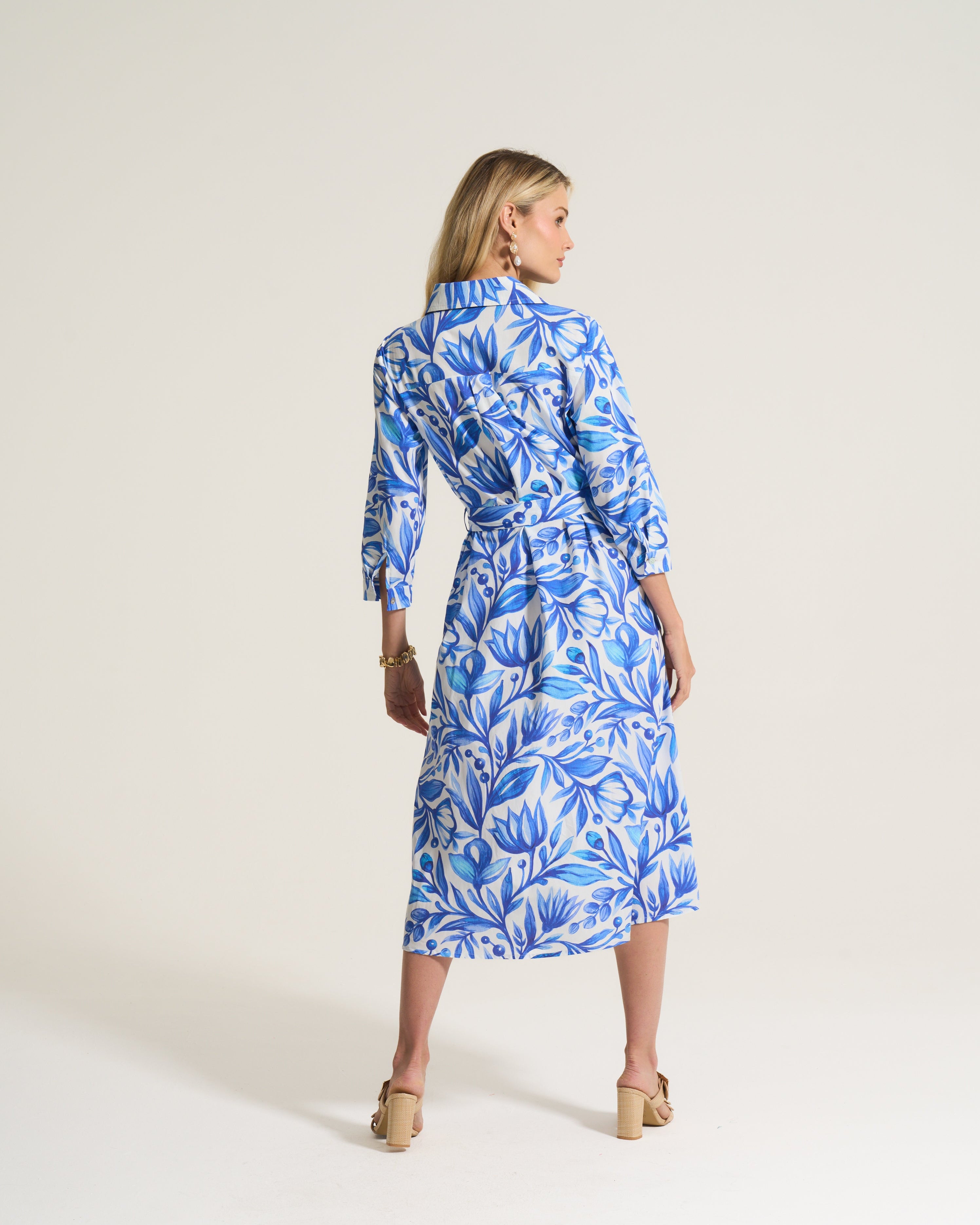 Undercurrent Midi Dress - cobalt blue and white coastal print