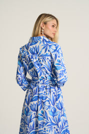 Undercurrent Midi Dress - cobalt blue and white coastal print