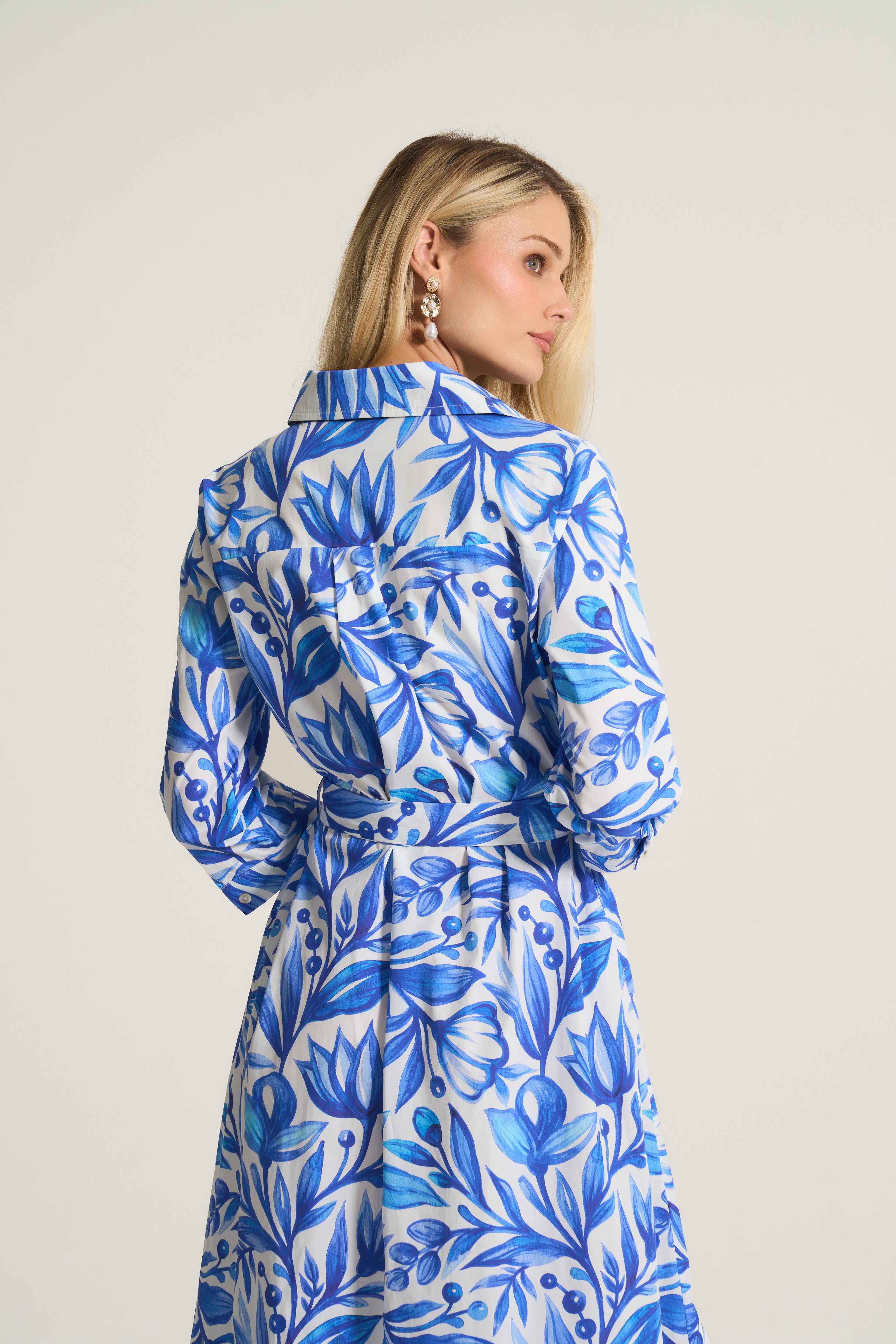 Undercurrent Midi Dress - cobalt blue and white coastal print