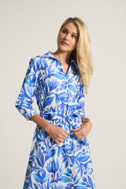 Undercurrent Midi Dress - cobalt blue and white coastal print
