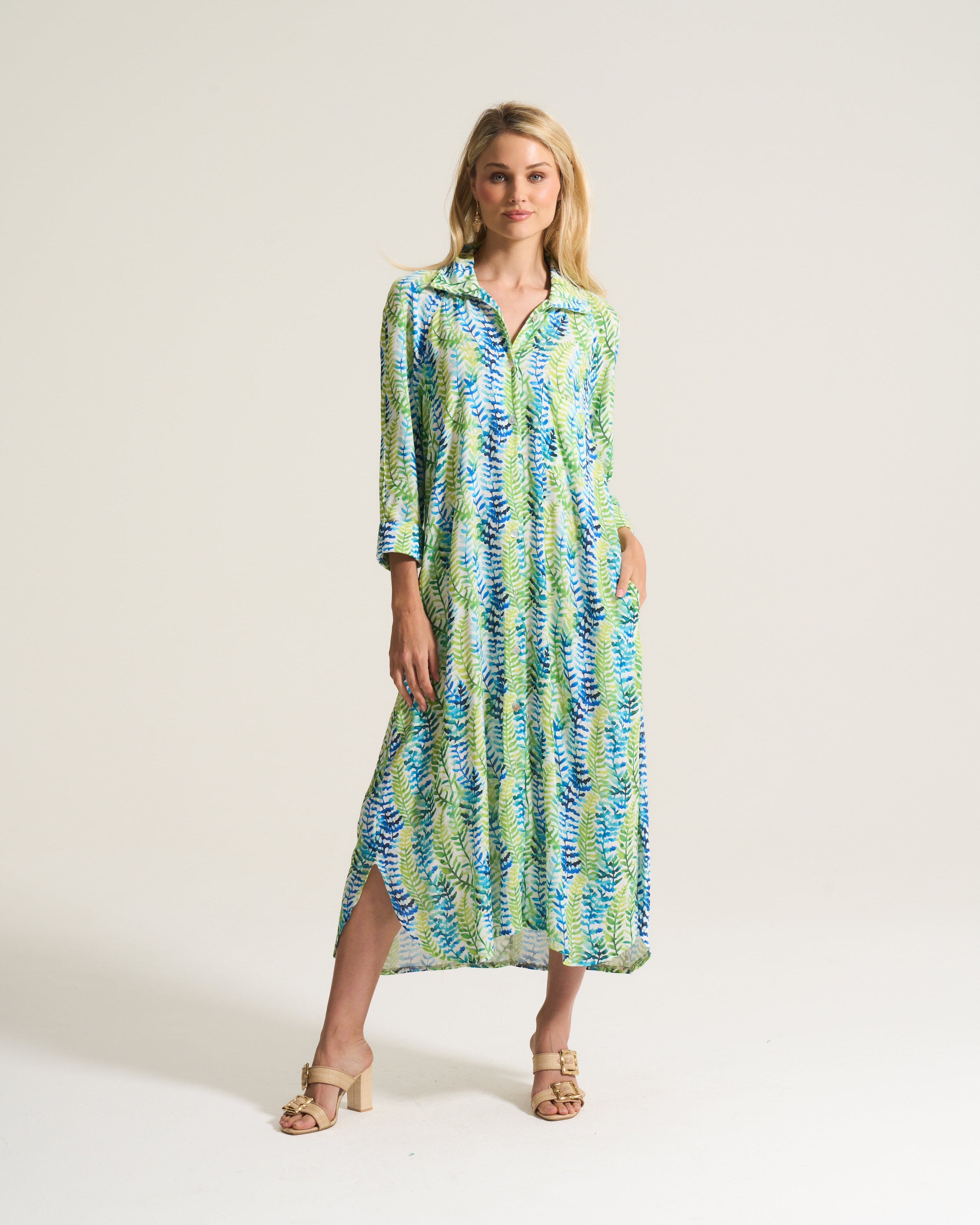 Linen Blend Seaweed Print Liza Dress