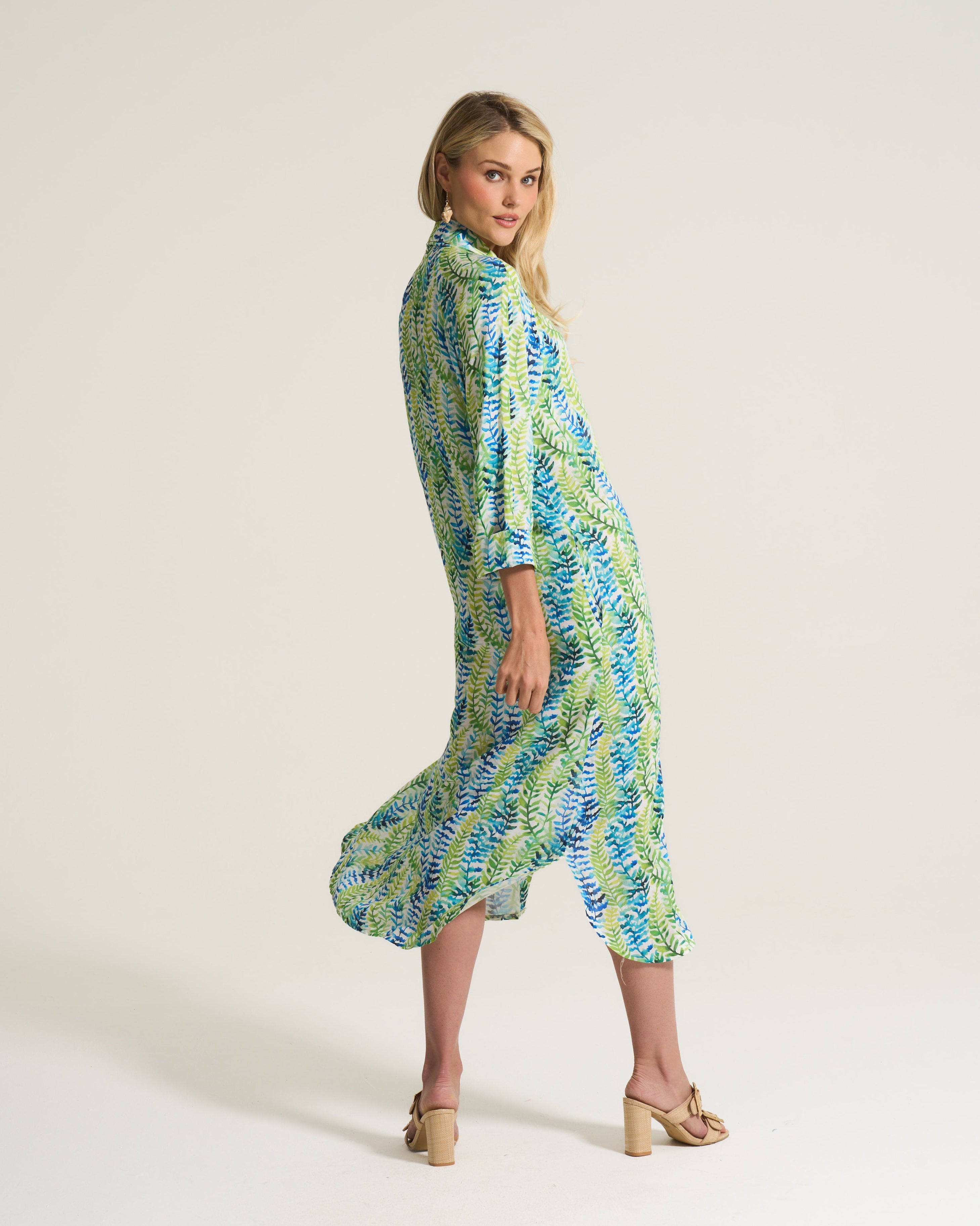 Linen Blend Seaweed Print Liza Dress