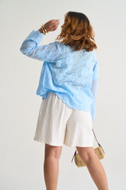 Applique Cotton Blouse In Sky Blue