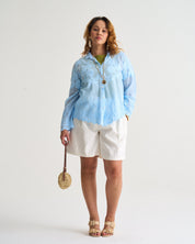 Applique Cotton Blouse In Sky Blue