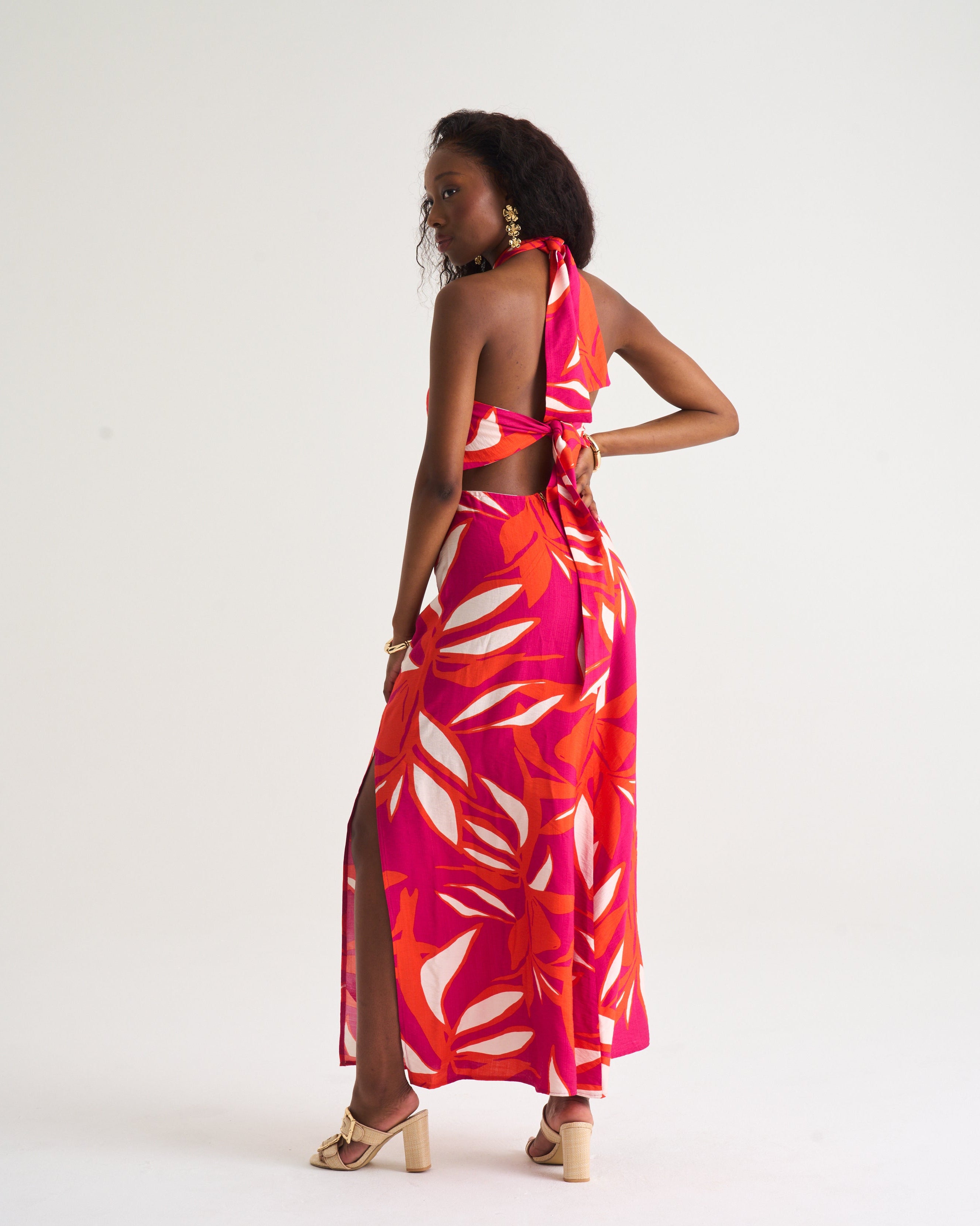 Holly Halterneck Dress – Hot Pink Abstract