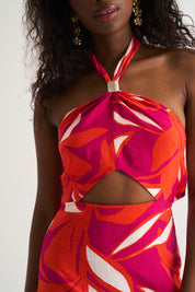 Holly Halterneck Dress – Hot Pink Abstract