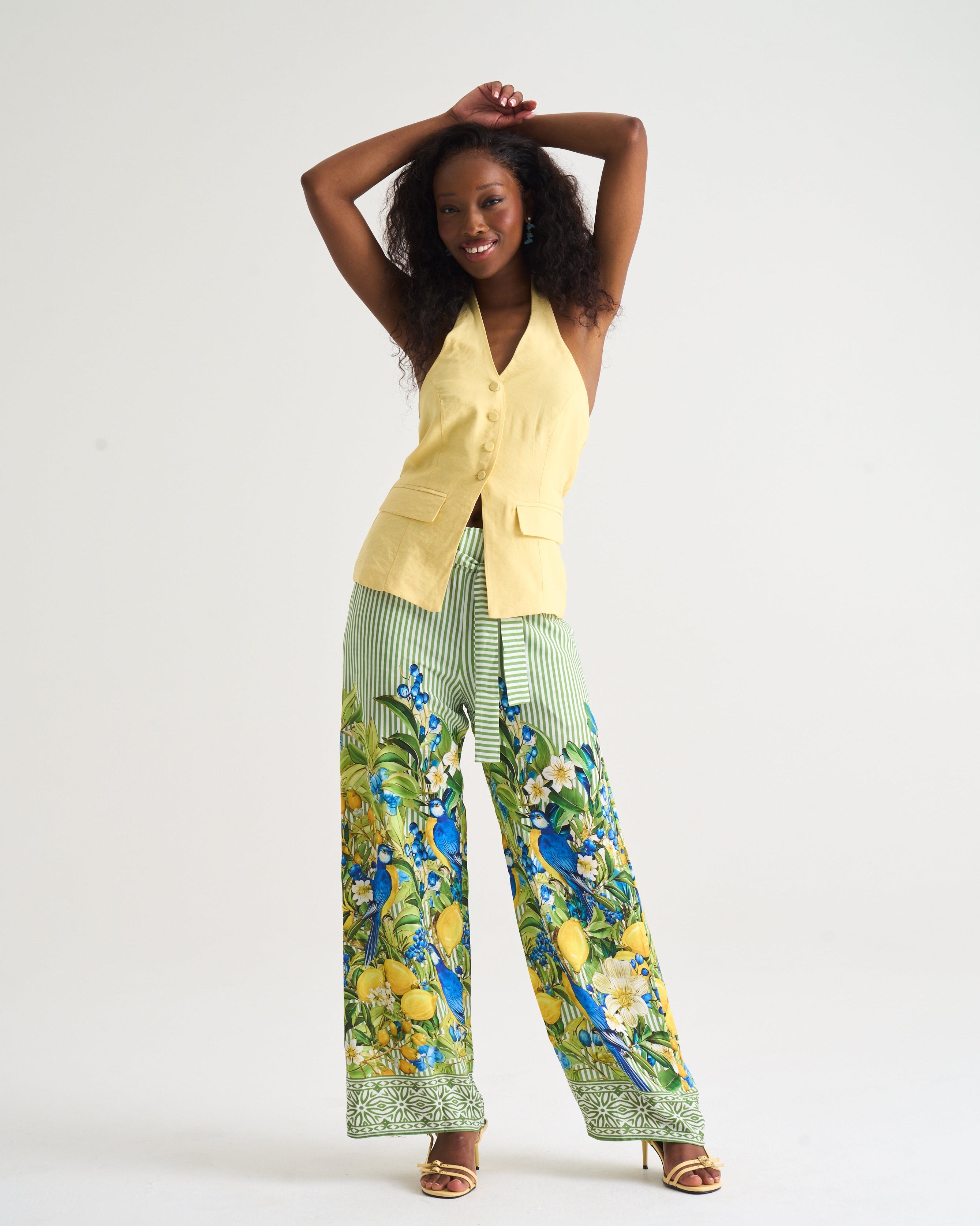 Portofino Paper Bag Pants - Green Stripe