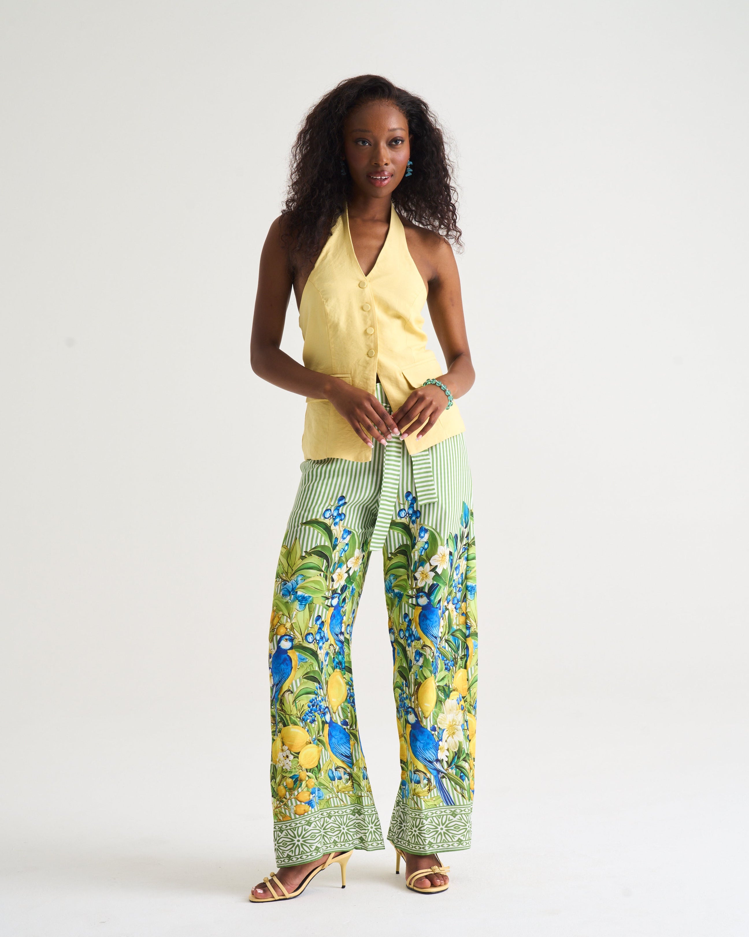 Portofino Paper Bag Pants - Green Stripe