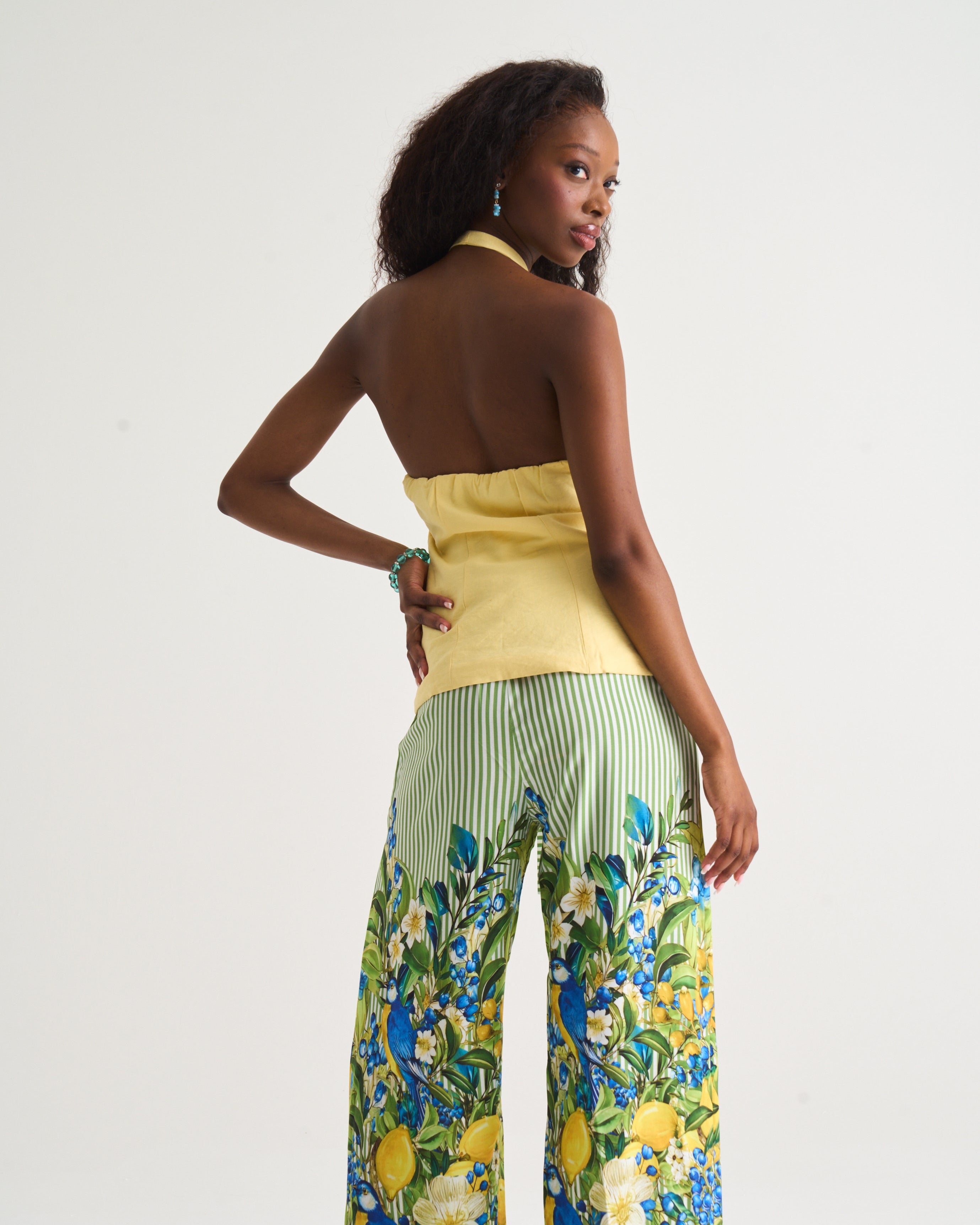 Portofino Paper Bag Pants - Green Stripe