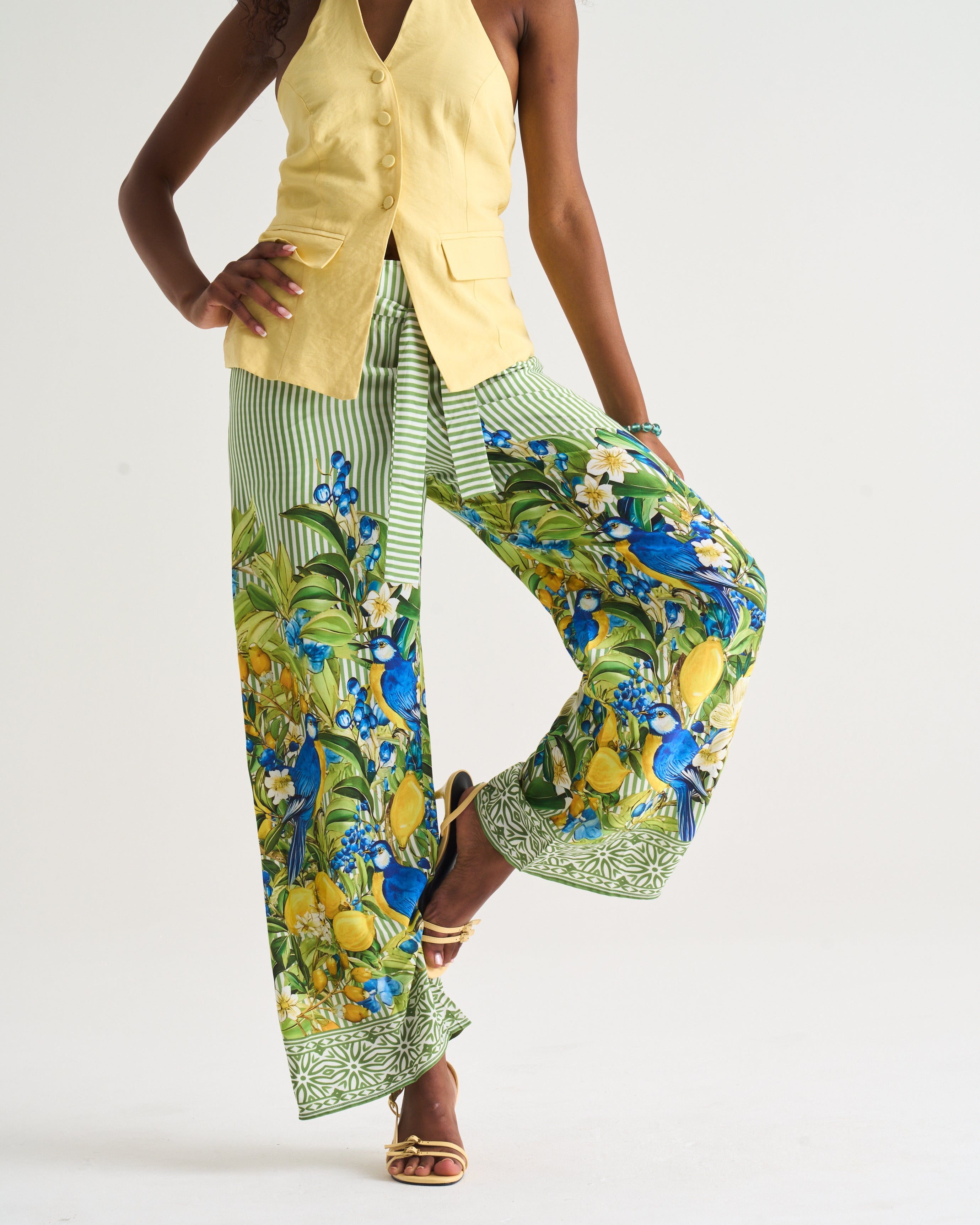 Portofino Paper Bag Pants - Green Stripe