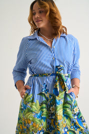 Capri Citrus Shirt Dress - Blue Stripe