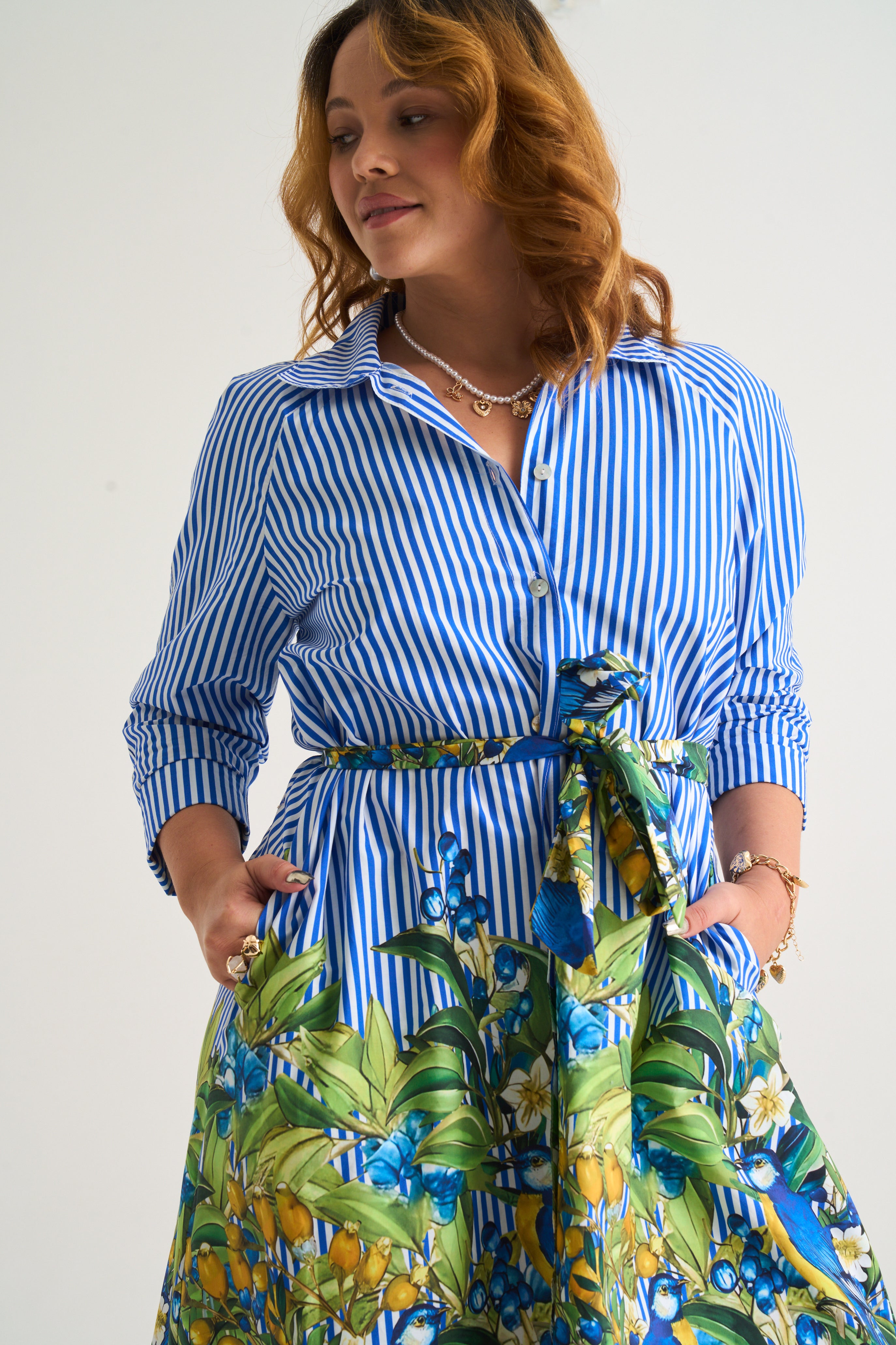 Capri Citrus Shirt Dress - Blue Stripe