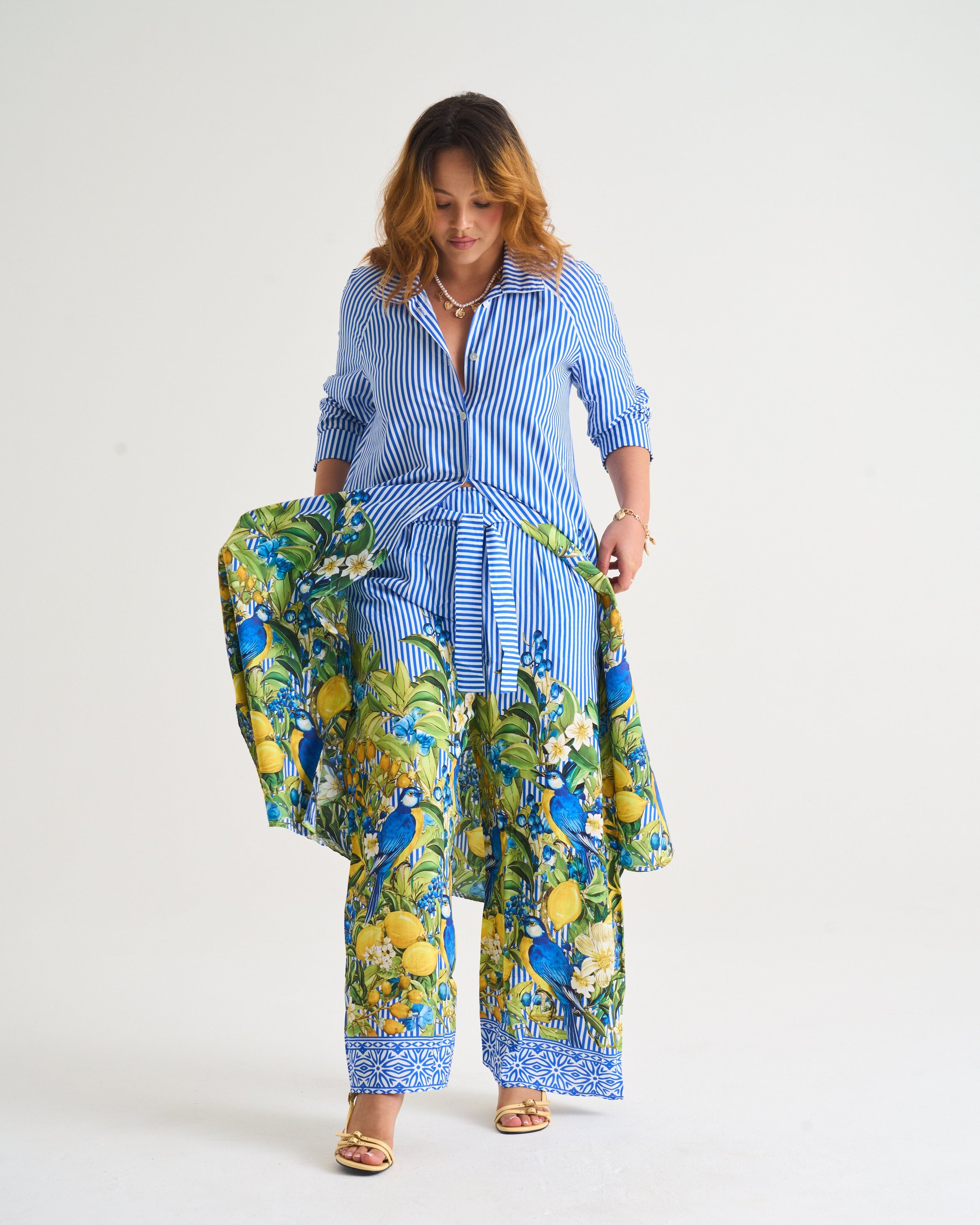 Capri Citrus Shirt Dress - Blue Stripe