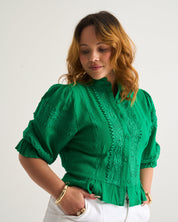 Apple Green Linen Trim Blouse