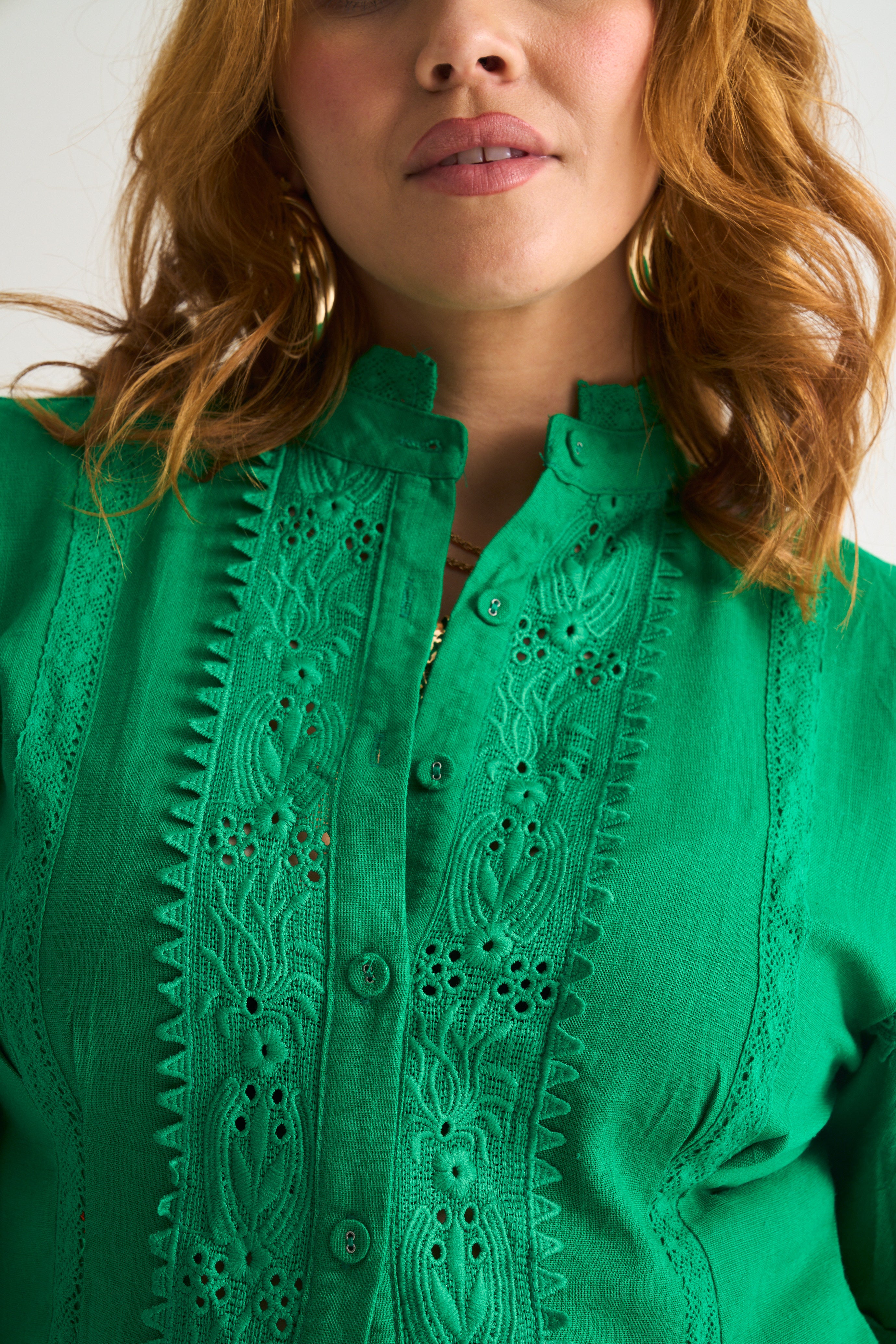 Apple Green Linen Trim Blouse
