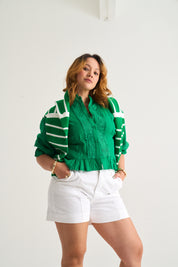 Apple Green Linen Trim Blouse