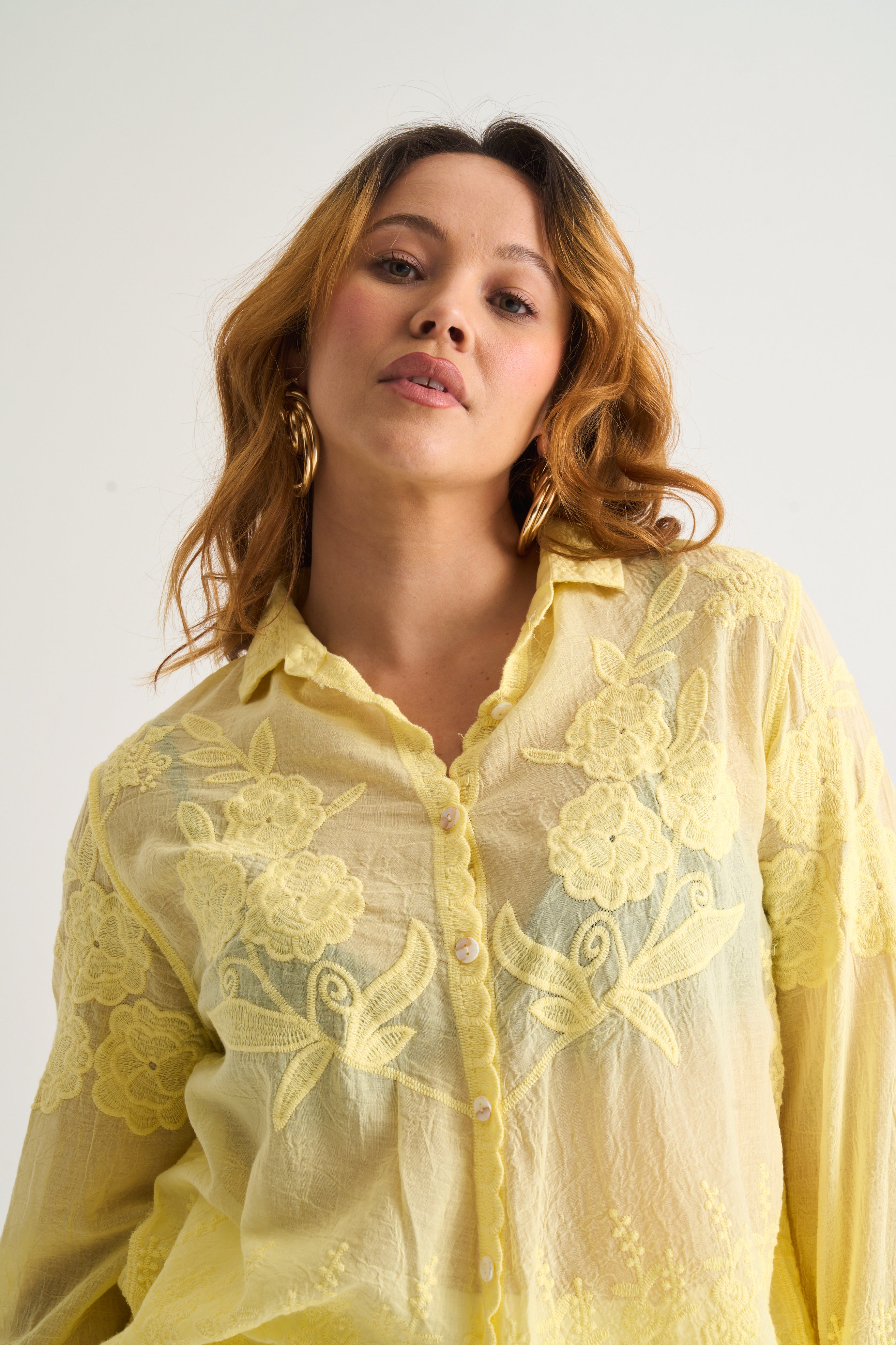 Appliqué Cotton Blouse in Butter Yellow