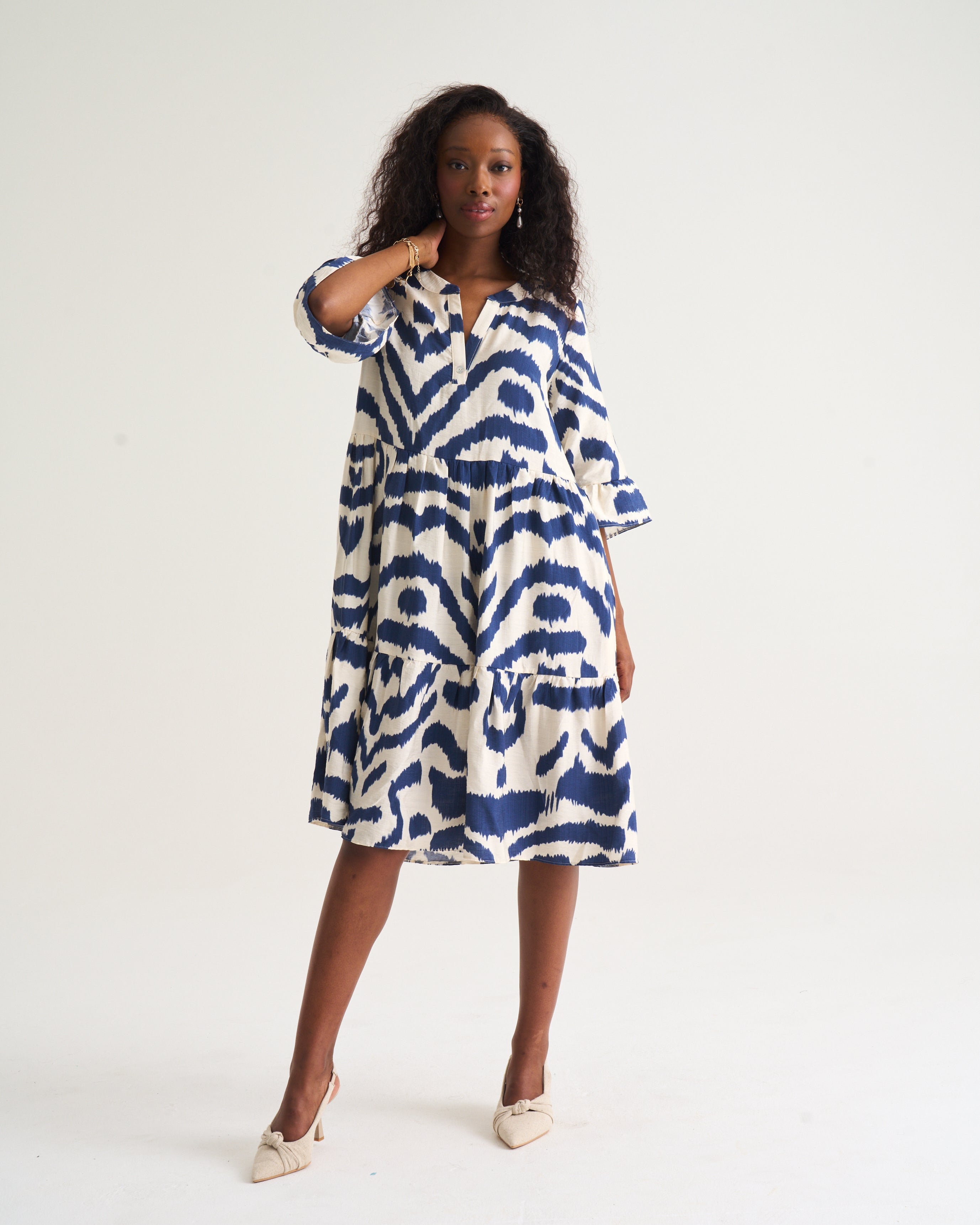 Millie Tier Tunic In Blue Aztec
