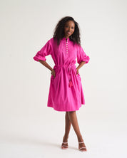 Cotton Country Pin-tuck Dress In Magenta