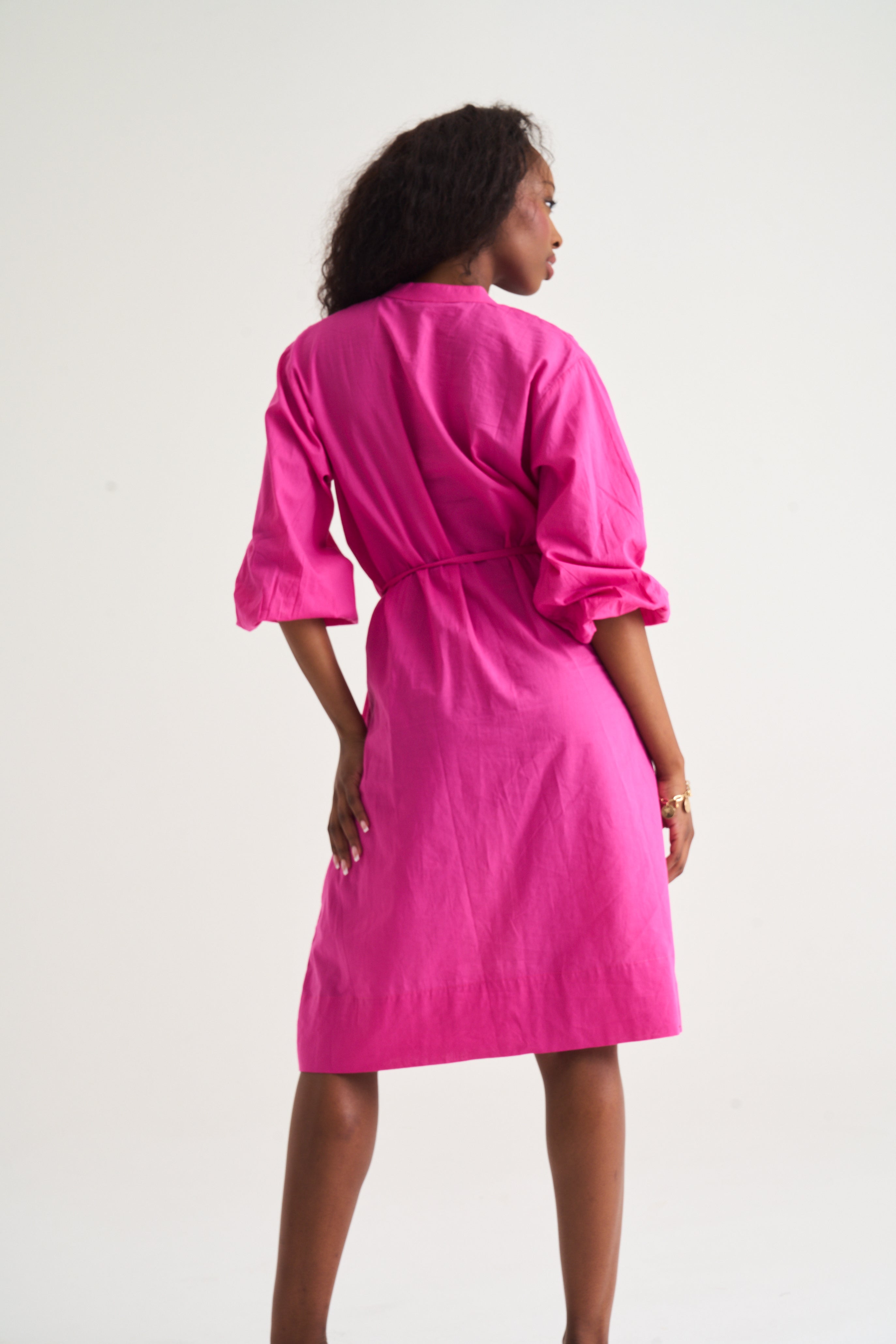 Cotton Country Pin-tuck Dress In Magenta