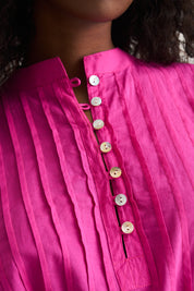 Cotton Country Pin-tuck Dress In Magenta