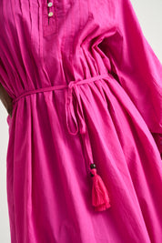 Cotton Country Pin-tuck Dress In Magenta