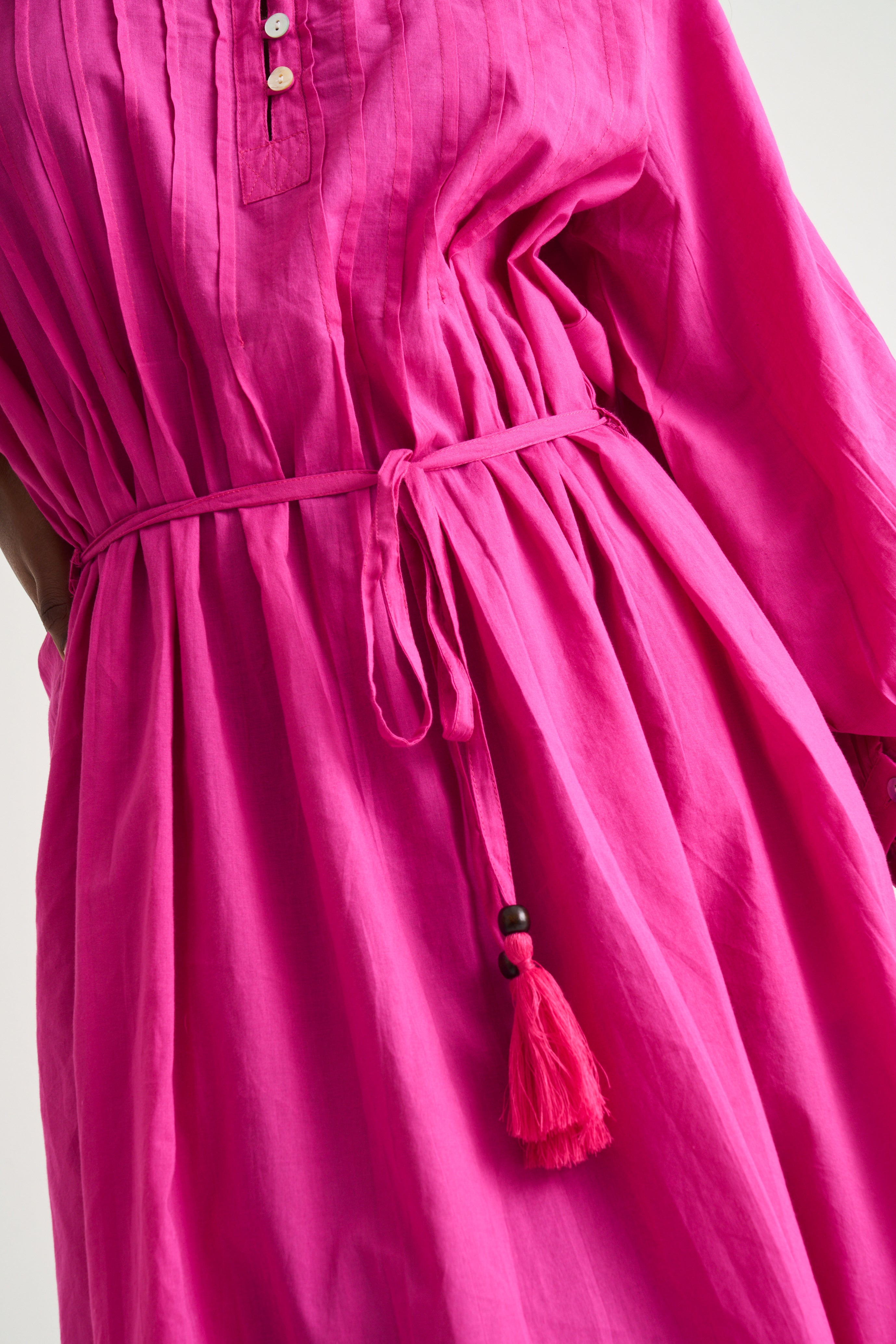Cotton Country Pin-tuck Dress In Magenta