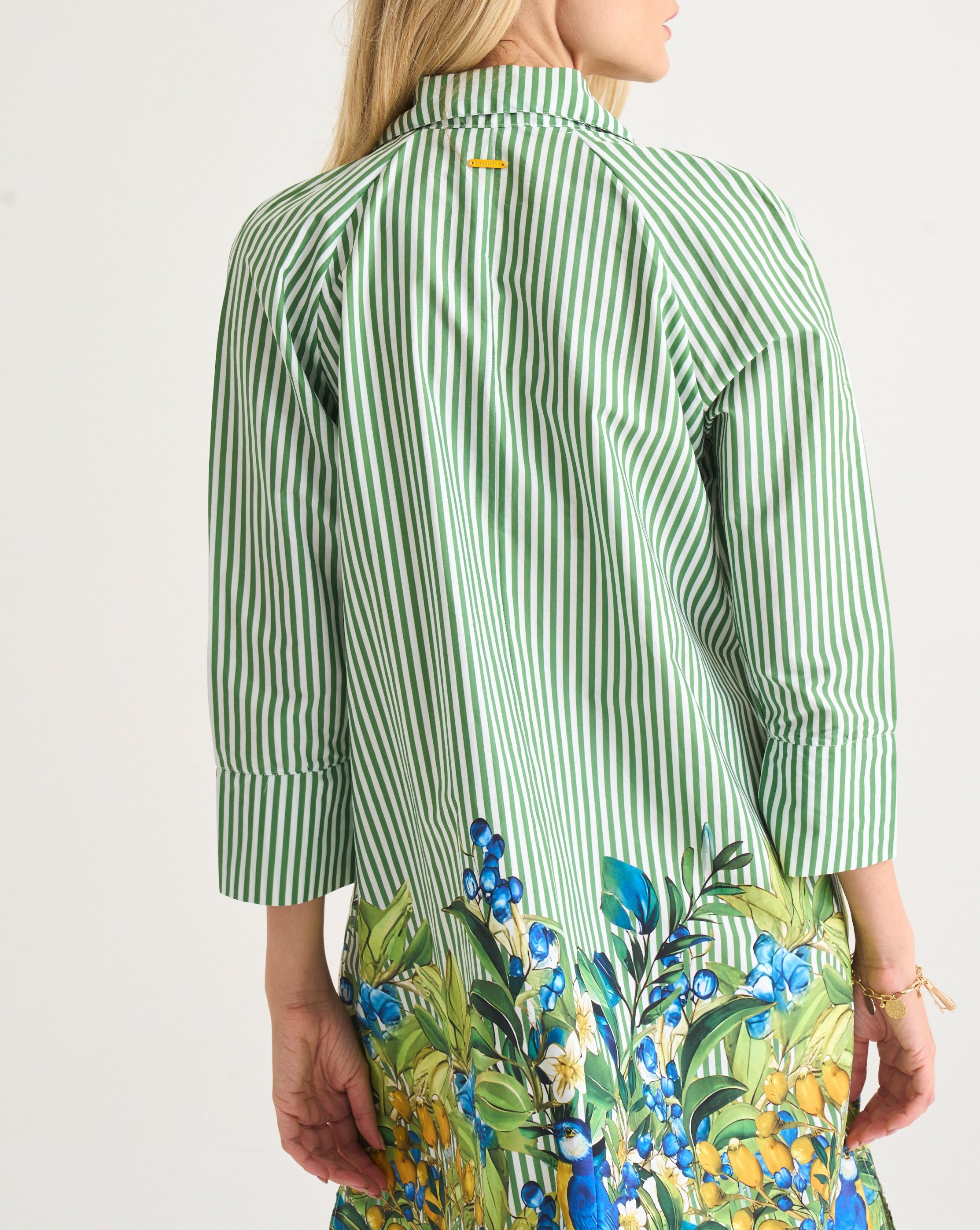 Capri Citrus Shirt Dress - Green Stripe