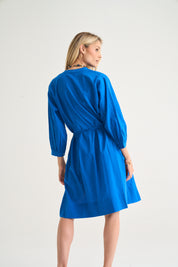 Cotton Country Pin-tuck Dress In Cobalt