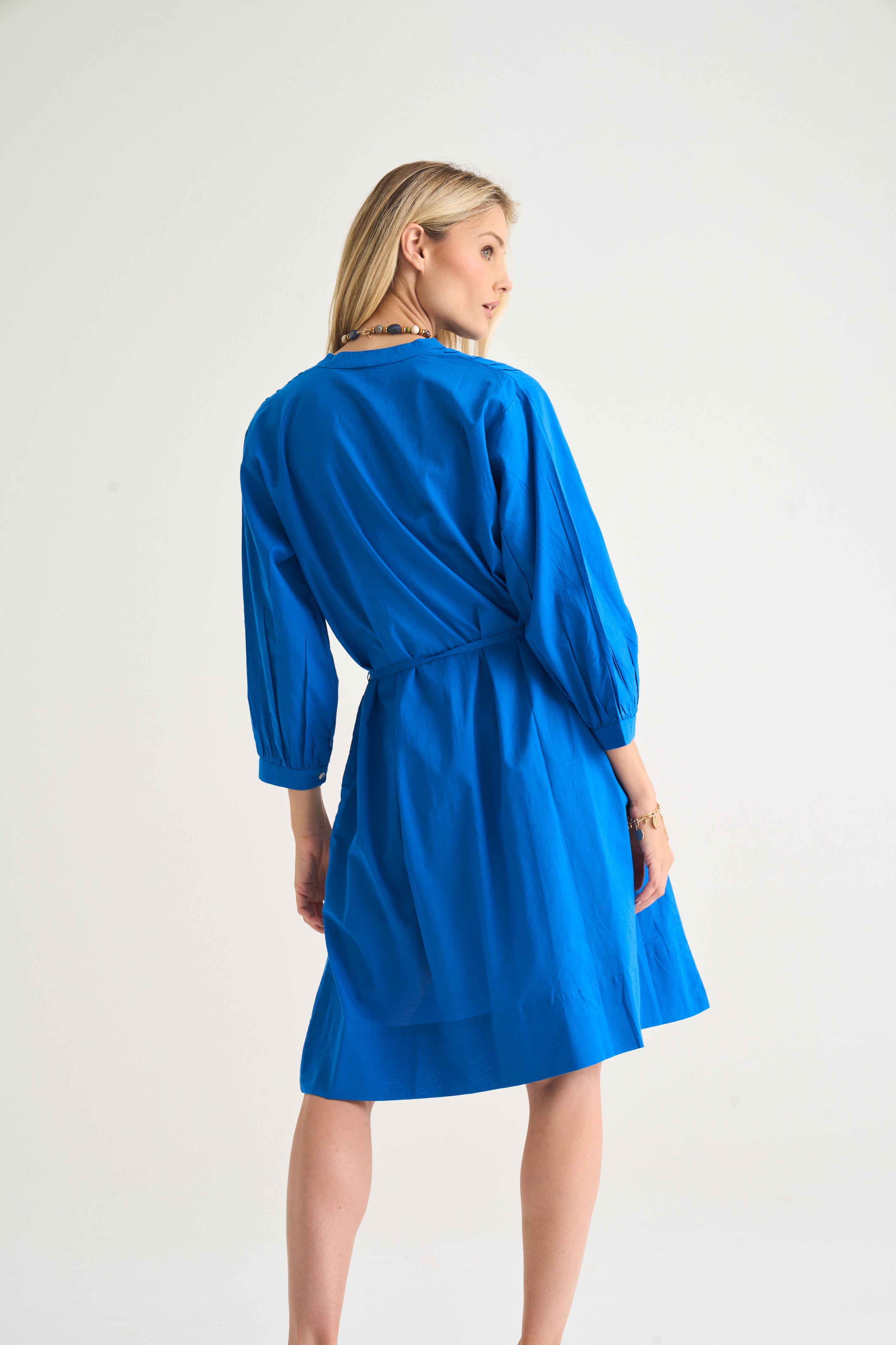Cotton Country Pin-tuck Dress In Cobalt