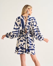 Fynn Mini Dress In Navy Aztec